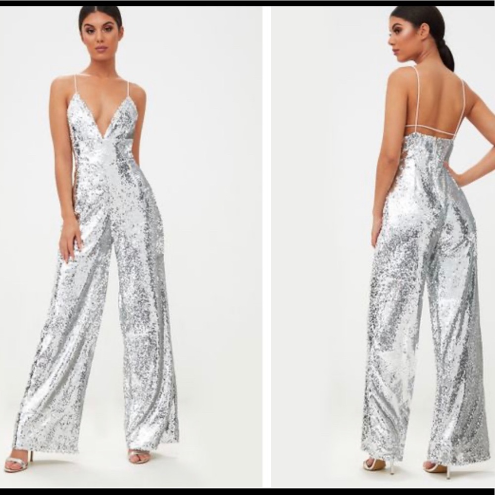Pretty Little Thing Silver Sequin Jumpsuit